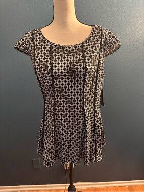 Robert Louis Black & White Geometric Fit-and-Flare Tunic
